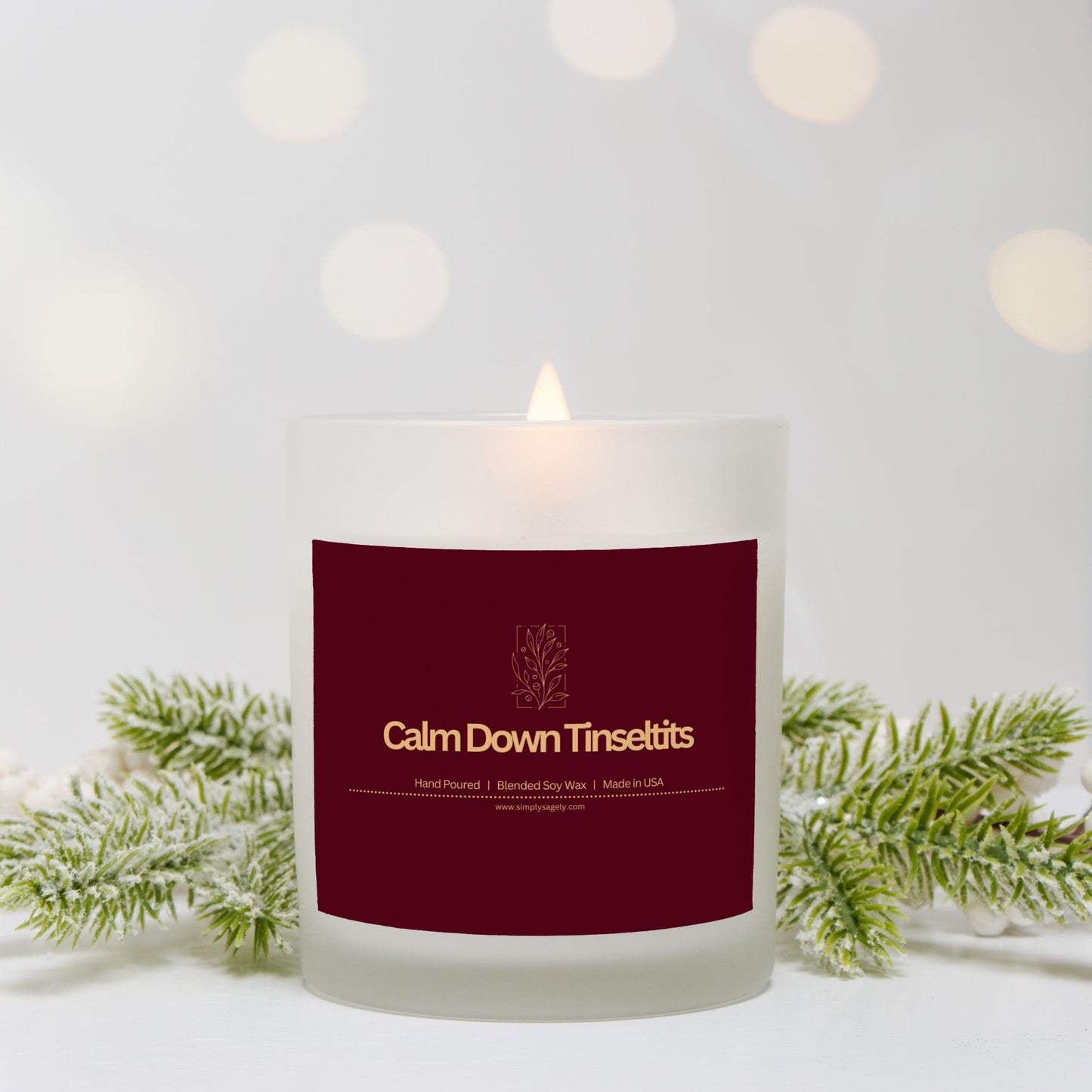 "Calm Down Tinseltits" Frosted Candle (Hand Poured 11 oz)